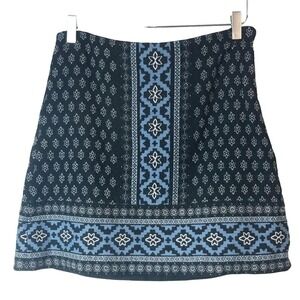 LOFT Scandinavian Style Embroidered Mini Pencil Skirt Blue & Black Size 8